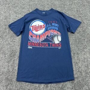 Vtg Minnesota Twins Shirt Mens Large Blue Short Sleeve Salem Graphic Print Logo